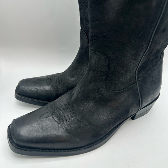 Vintage Foundry Aliza Cowboy Cowgirl campus riding boot black Leather square toe - Picture 14 of 17